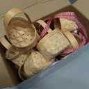 Geelin 12 Pcs Mini Woven Basket with Handle and Red White Gingham Paper Napkins Wood Chip Mini Flower Fruit Picnic Basket Chip for Easter Spring Wedding Party Gift Decoration (Medium)