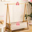 Kids Clothing Rack with Storage Box, Kids Dress Up Rack, Dance Costume Garment Rack for Hanging Clothes,Garment Rack for Hanging Clothes Organizer, Bamboo (Natural)