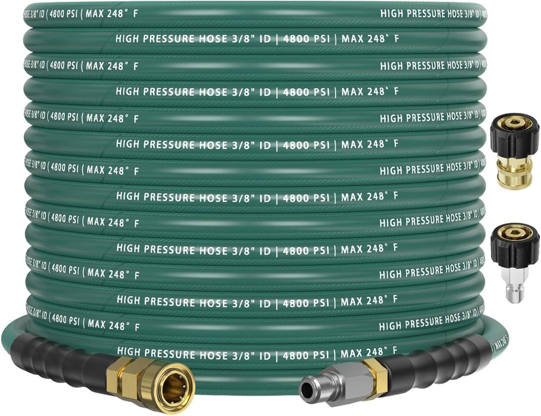 3/8" 4800PSI Pressure Washer Hose 50FT with 360 Swivel Quick Connect, Flexible Kink Resistant Steel Wire Braided & Durable Rubber for Hot/Cold Water, Power Washer Hose With M22 14mm Adapter