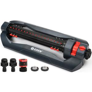 Eden 96212 Turbo Oscillating Sprinkler, Covers Up to 4,499 sq. ft., 18 Precision Nozzles, Weighted Base, Flow and Width Controls, Adjustable Range, Triple Nozzle Switches, Quick Connects, Filters