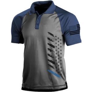 H HYFOL Short Sleeve Polo Shirts for Men Graphic Stretch Casual American Patriotic Raglan Golf Polos for Men (S)