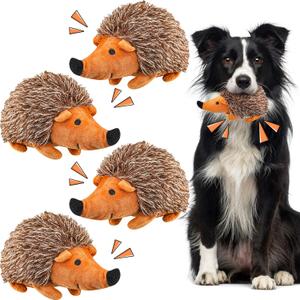 Funtery 4 Pcs Hedgehog Dog Squeaky Toy Plush Interactive for Boredom Hedgehog Chew Toy Stuffed Biting Training Playing Hide and Seek for Puppy, 7.87 Inch Brown, (Hedgehog)