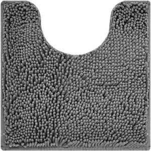 Reyox Chenille Bath Mat, Toilet Rugs U Shaped, Soft Plush Bath Bathroom Rug, Absorbent Shaggy Bathroom Contour Rug Dark Grey 19.7"x15.7"