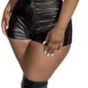 Shiyinvie Women's Metallic Faux Leather Shorts, Sexy Stretch PU Shorts (L)