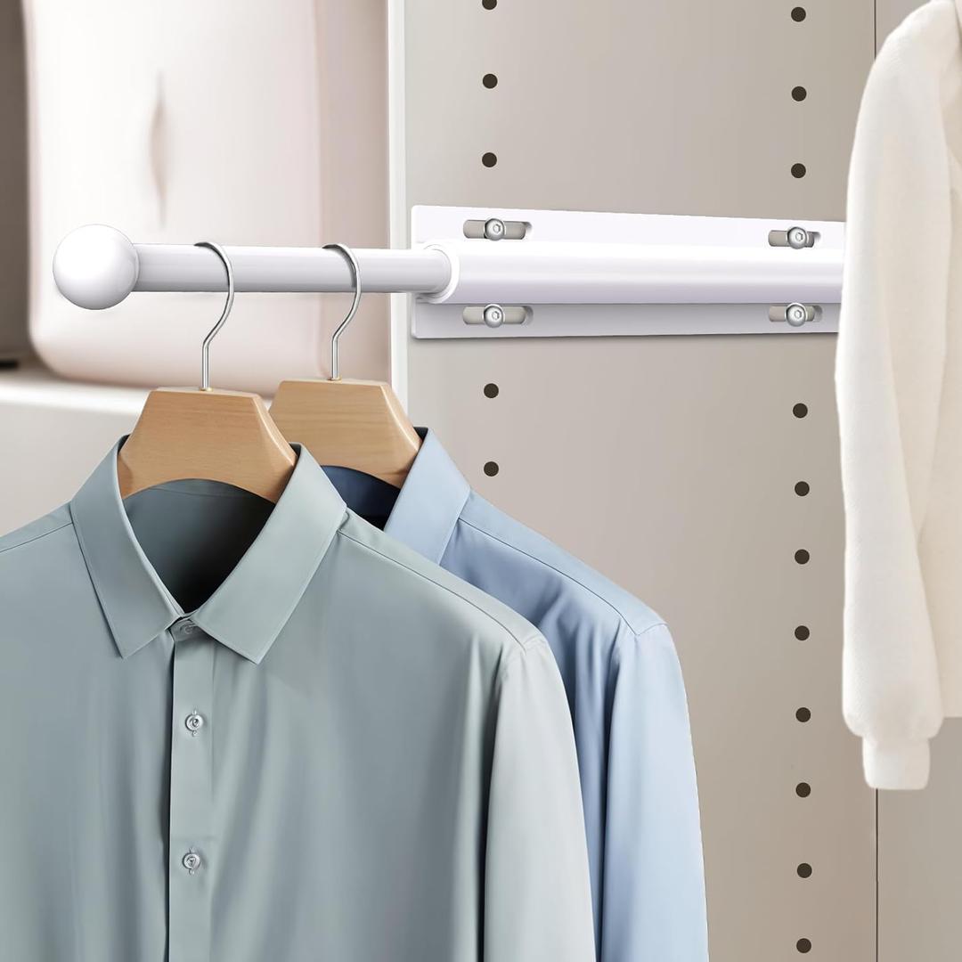 Supforce 14" Valet Rod for Closet Pull Out, Retractable Slide Out Valet Rod Closet Organization, Aluminum Valet Clothing Hanger Rods Perfect for Suits, Dresses & Freshly Pressed Clothes, White