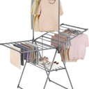 Clothes Drying Rack, Foldable 2-Level Laundry Drying Rack, Free-Standing Airer, 1 Additional Tall Hanging Bar, 2 Height-Adjustable Wings, 24 Drying Rails