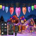 Smart C9 Christmas Lights Outdoor, 100 LEDs 82FT Color Changing String Lights with APP Remote Control, Music Sync, Connectable RGB C9 Roofline Lights for Xmas Tree, Eaves, Patio, Yard Holiday Decor