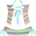 ZAFUL Women's Tankini Set V Neck Tummy Control Floral Printed Tie Side Thong Bikini Swimsuits 2 Piece Bathing Suits, L