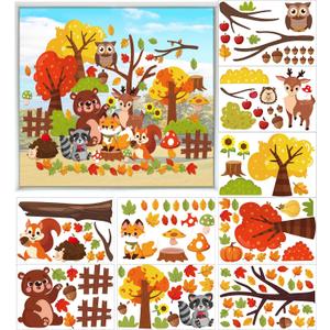 Cinrobiye Fall Animal Window Clings, Thanksgiving Woodland Animals Window Classrooms Door Stickers Autumn Gel Decals for Harvest Preschool Kindergarten Elementary Wall Glass Blackboard Decor, 9 Sheets