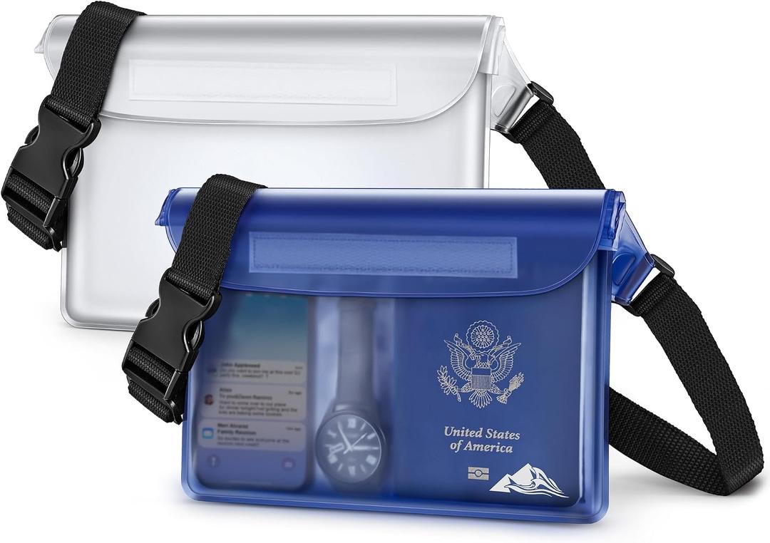 HEETA 2-Pack Waterproof Fanny Pack Pouch Dry Bag for Phone Passport Purse | Adjustable Waist Strap, for Swimming Kayaking Boating Paddle Board Accessories Camping Beach Vacation Cruise Ship Essentials, 9 inches x 6.7 inches x 0.04 inches