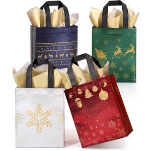 STYPOP 16 Pack 10" Christmas Gift Bags Medium Size with Tissue Paper, Reusable Non-Woven Christmas Tote Bags with Handles, Perfect for Holiday Gift Wrap/Party Favor Supplies, 10.2"  8.3"  4"