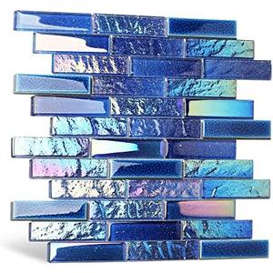 Blujellyfish Blue Glass Porcelain Tile Box of 5 Square Feet Iridescent Starry Sky Backsplash Tile for Swimming Pool Kitchen Bathroom TSTNB18 (5 Square Feet)
