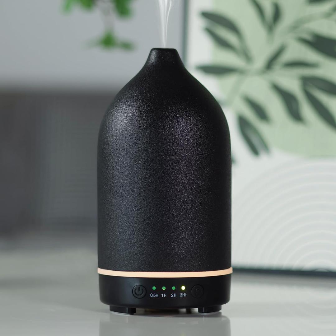 Ultrasonic Essential Oil Aromatherapy Diffuser - Cool Mist Diffuser 100ml with Waterless Automatic Shut-Off Protection&7 Color LED Light Cycle Changing for Home Yoga SPA (Black)