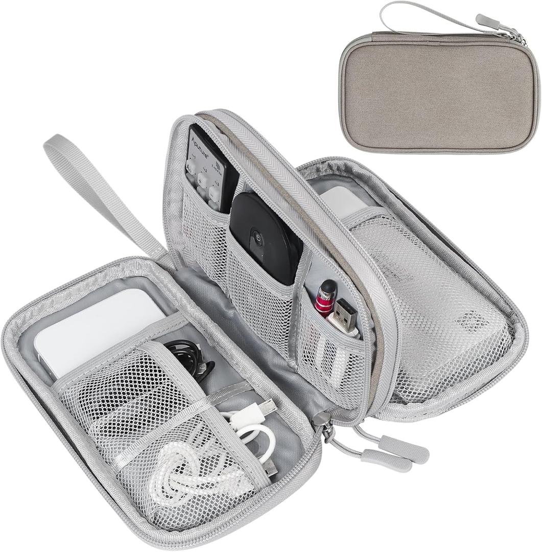 FYY Electronic Organizer, Travel Cable Organizer Bag Pouch Electronic Accessories Carry Case Portable Waterproof Double Layers All-in-One Storage Bag for Cable, Cord, Charger, Phone, Earphone Khaki