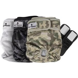 Pet Parents Washable Dog Diapers (3pack) + Extendrs of Durable Doggie Diapers, Premium Dog Diapers Female & Male (X-Small, Camo)