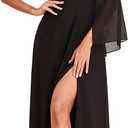 Women's Formal Evening Gowns Dress Long One Shoulder Sparkly Sequin Chiffon Split Cocktail Wedding Guest Ball Dresses (Black, XL)