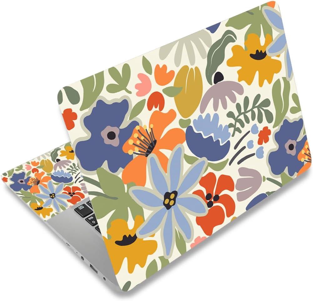 DINKY Laptop Notebook Skin Sticker Soft Cover Decal Fits 13 13.3 14 15 15.4 15.6 inch Laptop Protector Netbook PC, Easy to Apply and Remove (Colorful Abstract Flowers)