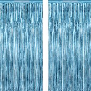 2 Pack Party Decorations, 3.28 FT x 7.05 FT Fringe Backdrop, Metallic Ocean Blue Foil Fringe Curtains Party Streamer Foil Backdrop, Light Blue Birthday Decorations Bachelorette Decor