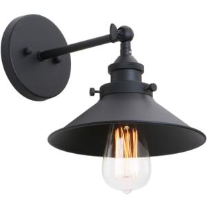 Phansthy Industrial Wall Sconce Light 8.1 Inches Metal Lampshade Vintage Style 1-Light Wall Light 180 Degree Adjustable Lighting Direction (Black)