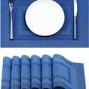 Leetaltree Blue Frame Placemats Set of 6 - Heat Resistant Non-Slip Place mats for Dining Table, Washable Durable PVC Vinyl Woven Table MatsBlue Frame, 6
