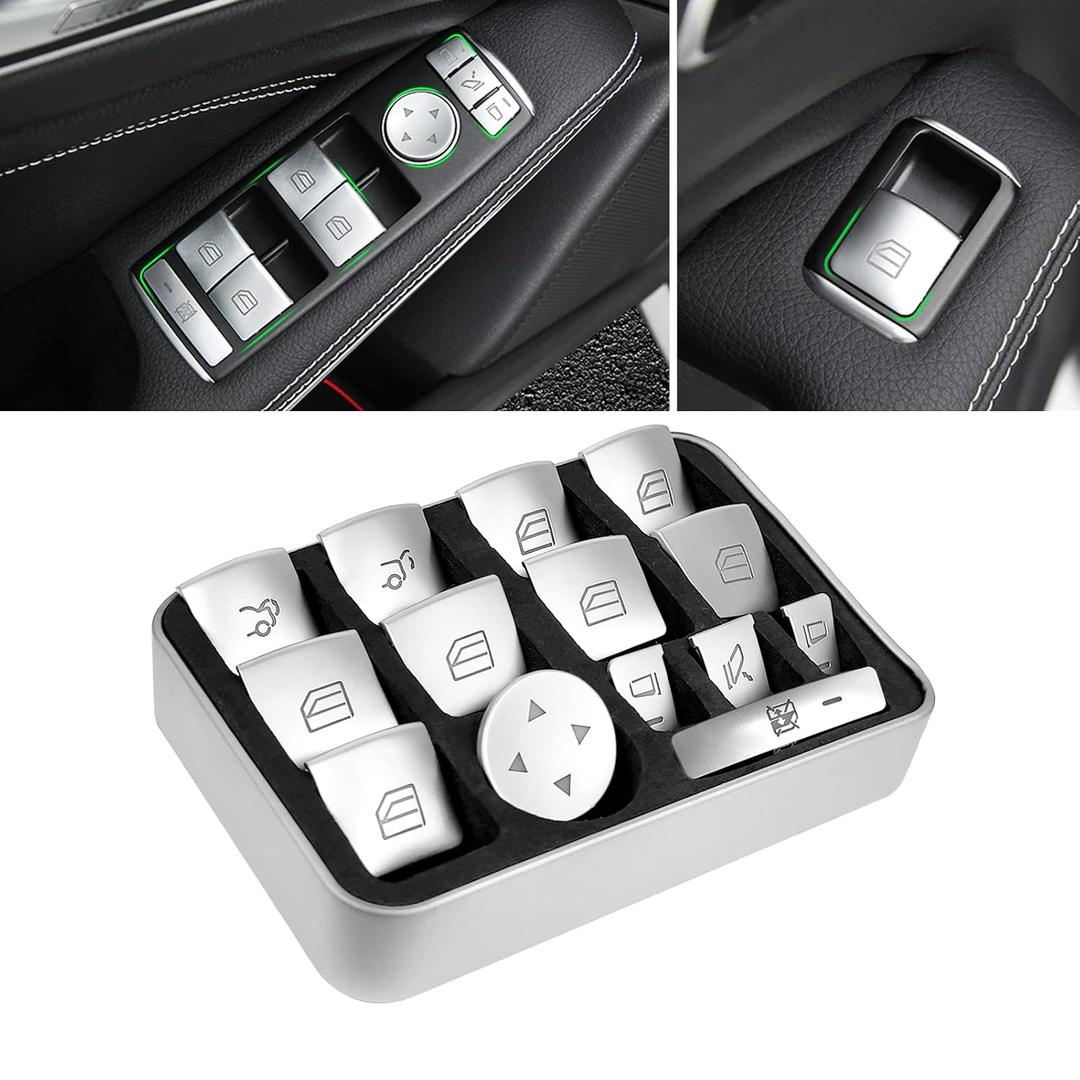 Moonlinks Inner Door Power Window Switch Button Covers Trim Sticker Replacement Compatible with Mercedes Benz A B C E G GLA CLA GLK GL ML GLE Class W204 W212 W246 W166 X166 X204 Tesla Modle X S 14 PCS