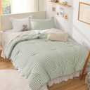 Andency Sage Gingham Comforter Set Full(79x90Inch), Green Checkered Grid Plaid Buffalo Bed Set for Girls Boys Kids Teens, 3 Pieces Lightweight Polyester Geometric Preppy Bedding