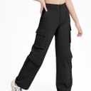 EXARUS Girls Jeans Cargo Denim Teen Hiking Pants Wide Leg Straight Baggy Elastic High Waistband Pockets Kids 8-14 Years (Black)