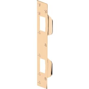 Prime-Line U 9480 Door Strike, for Use with 5-1/2 and 6 Hole Spacing On Dead Latch and Deadbolt, Steel, Brass (Single Pack)