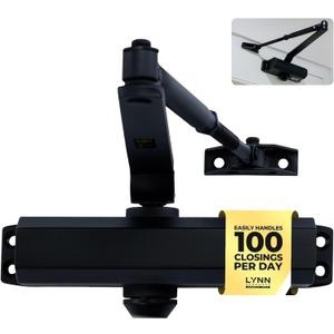 LYNN HARDWARE Medium Duty Automatic Door Closer (Matte Black) - Highly Durable Cast Aluminum, Commercial or Home Use, Adjustable Speed Controls, 3 Mounting Options, 3 Hour Fire Rated (DC6003 Model)