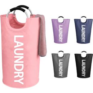 WOOHA 95L Large laundry basket,Collapsible laundry hamper, Tall Clothes Baskets Folding Washing Bin Foldable Fabric Hamper Bags for Bedroom, Closet,Bathroom,College,laundry bag,pink (95L-XL)