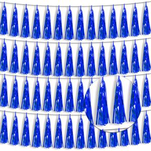 4P Blue Foil Fringe Tassel Banner Garland Metallic Tinsel Streamers Wall Hanging Curtain Backdrop Banner for Parade Floats, 2024 Graduation Decorations, Retirement Party Decoration