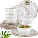 GBHOME Ceramic Dinnerware Sets, 24 pcs Embossed Elegant Stoneware Plates and Bowls Sets, Housewarming Wedding Gift | Dishwasher & Microwave Safe | Dishes Set Service for 8