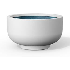 Kante 13.8 Inch Dia Concrete Bowl Planter, Large Tapered Bottom Plant Pot with Drainage, Smooth White Finish with Aqua Blue Interior, Ideal for Porch, Home, Garden, Patio