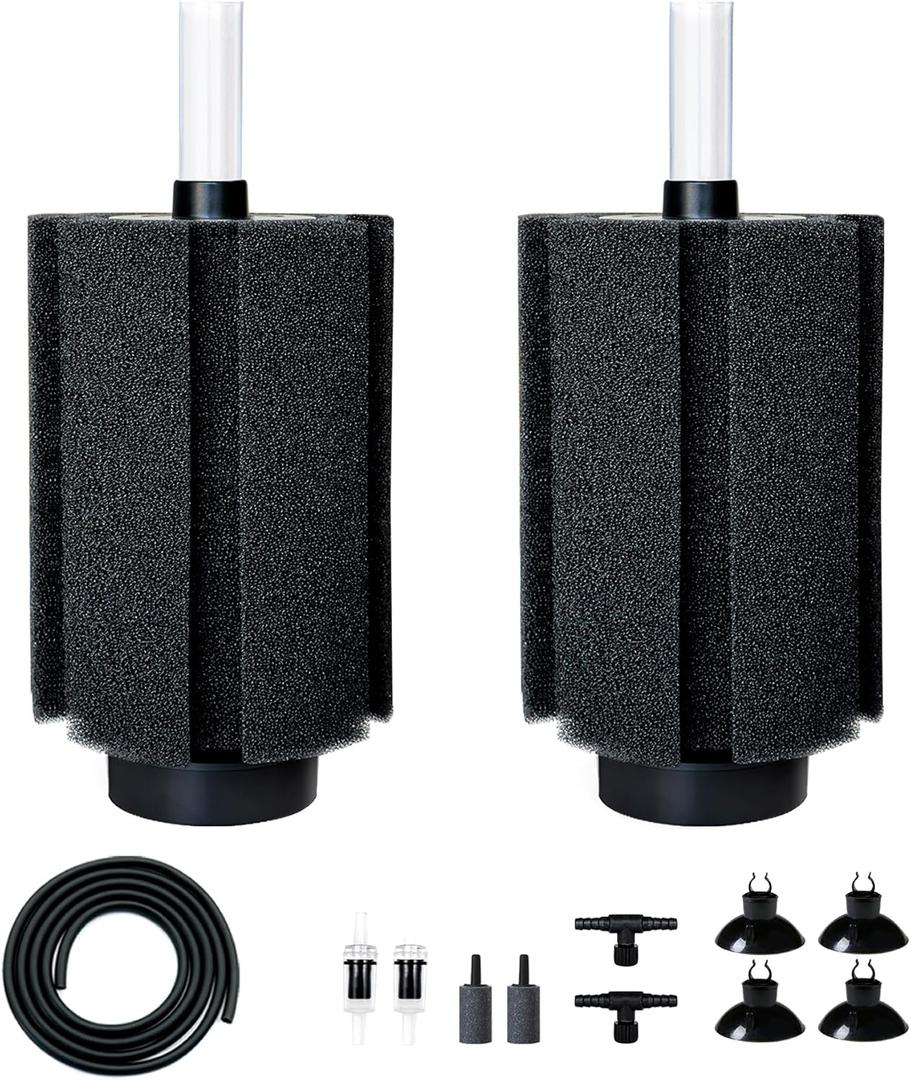 100-120 Gal Large Aquarium Sponge Filter with Air Stone and Ceramic Media,2 Pack Quiet Fish Tank Filters fit Breeding Fry Betta Shrimp Fish Tank (Large(2 Pack) for 80-150 Gal)