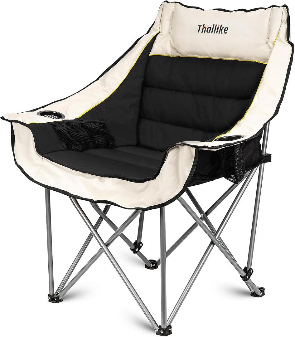 Oversized Camping Chair for Adults  Heavy Duty Folding Chair with Cup Holders, Storage Pocket & Carry Bag  Outdoor Padded Camp Chair for Camping, Backyard, Fishing & Sports  Supports 400lbs (Black)