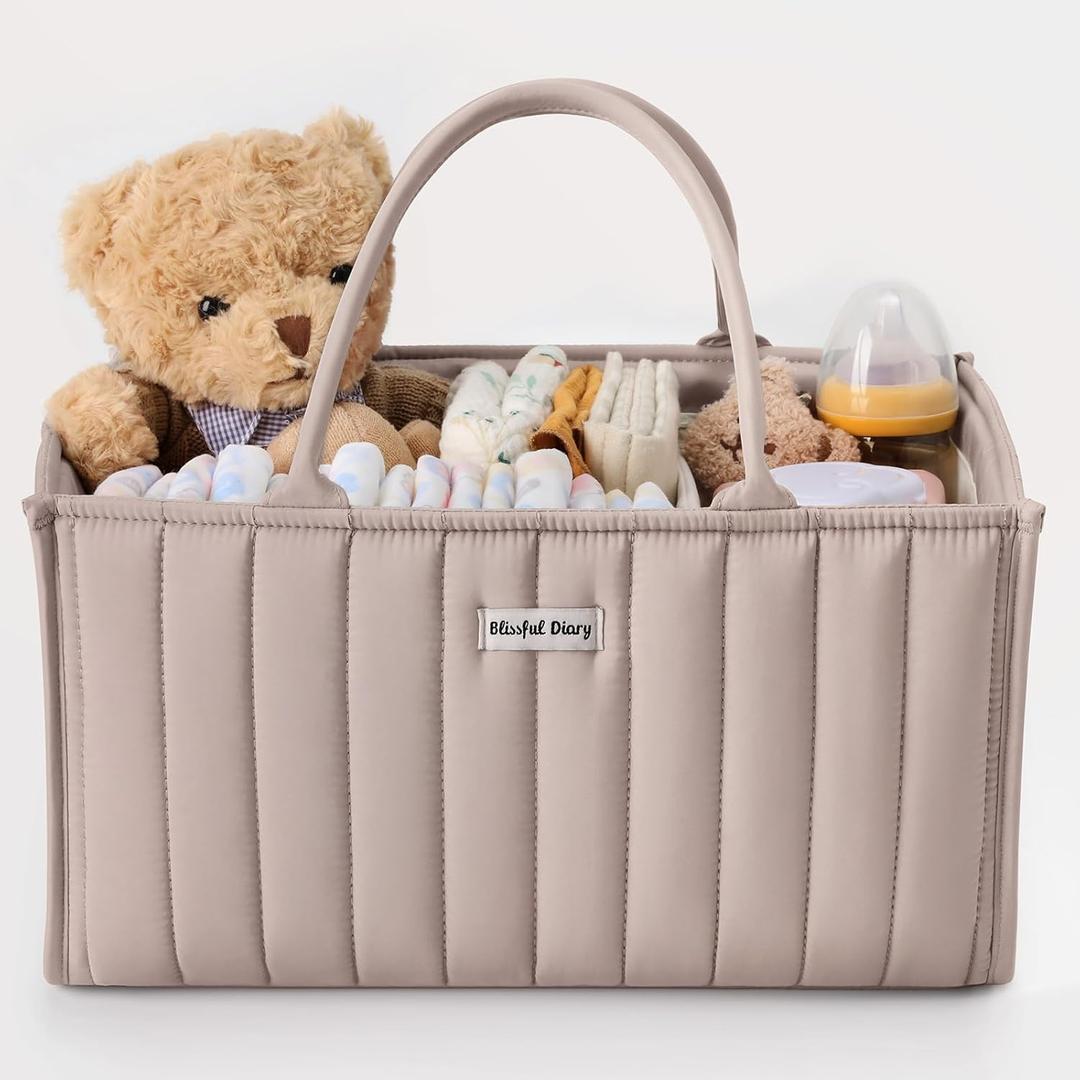 Blissful Diary Baby Diaper Caddy Organizer, Stylish Storage Basket for Newborn Essentials and Diaper Station, Gift for Baby Shower and Registry Must-Have, Sand