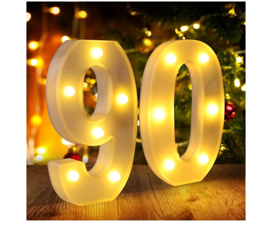 Decorative Led Light Up Number Letters, White Plastic Marquee Number Lights Sign for 60th Birthday Party Wedding Decor Battery Operated Number (60)