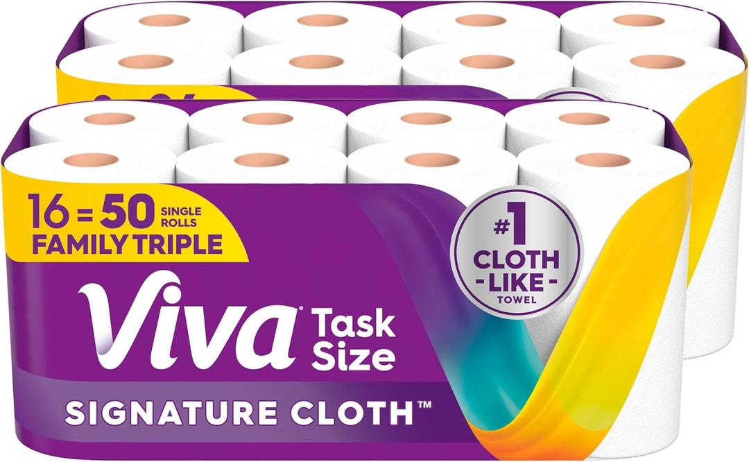 Viva Signature Cloth Paper Towels, Task Size, 16 Family Triple Rolls, 141 Sheets per Roll 