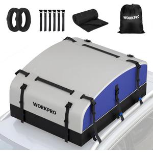 WORKPRO Rooftop Cargo Carrier Roof Bag, 21 Cubic Feet, Waterproof Roof Rack Cargo Carrier for Vehicle with/Without Rack, Heavy Duty 840D PVC, Includes Anti-Slip Mat, 6 Safety Hooks and Storage Bag