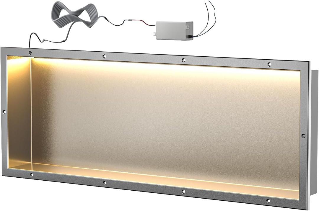Tile Ready Shower Niche with LED Light, Aluminium Wall Niche Tile Needed, Tileable Prefabricated Niche for Bathroom Renovation (12''x36'') (brushed)