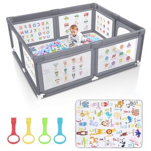 Premium Baby Playpen with Mat, 71x60 Inches Extra Large Playpen for Babies and Toddlers, Indoor & Outdoor Activity Center, Safety Baby Play Pen with Gate Prints