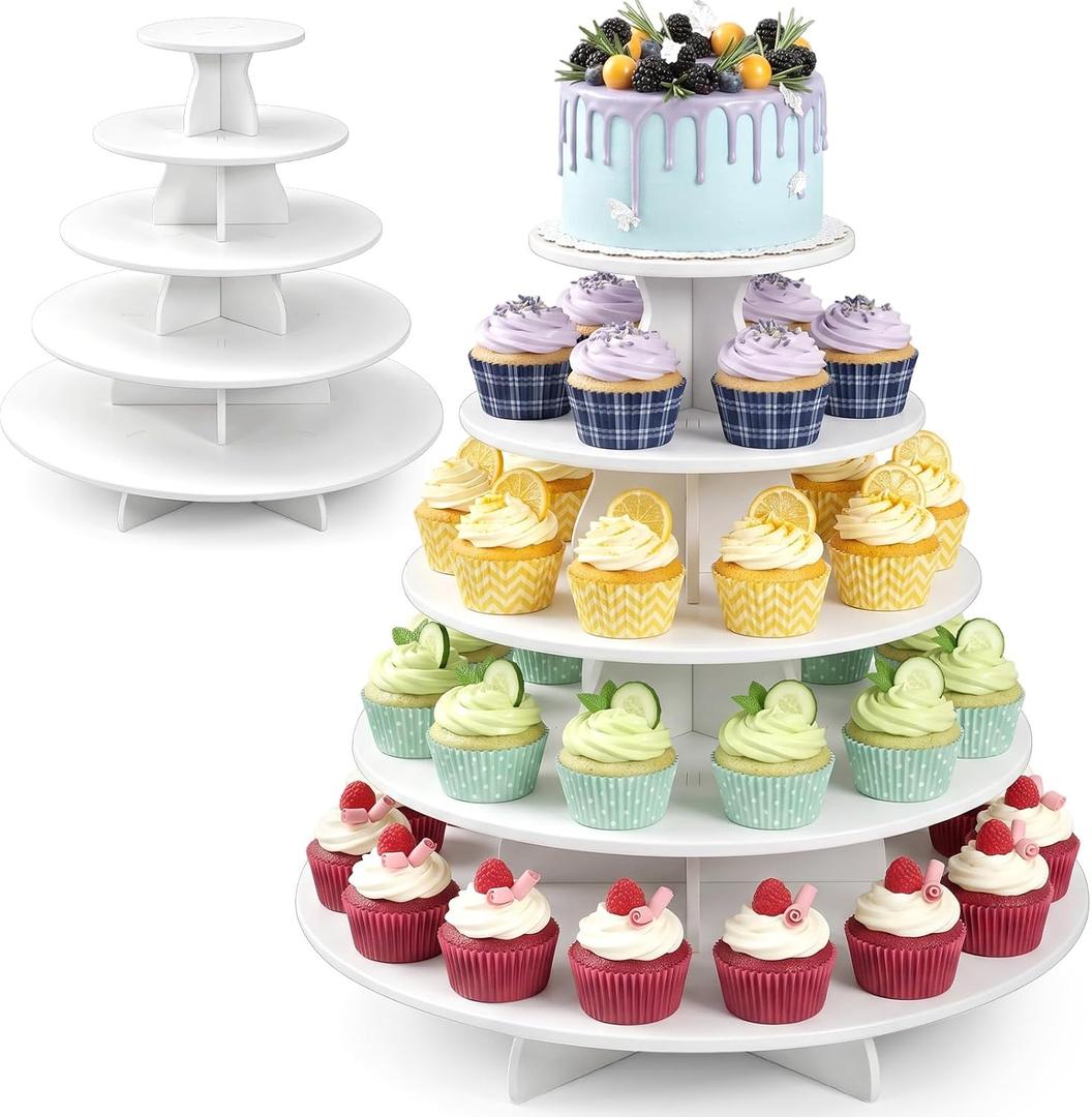 Nuanchu 5 Tier Large White Cupcake Stand for Wedding Christmas, Round