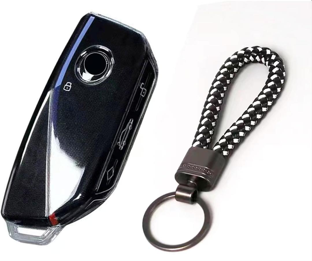 IUIU Key Fob Cover Clear with Keychain, Compatible with BMW 2023 2024 New 5/7 Series 740i 760i X1 X5 X6 X7 XM IX IX3 I5 I7, Soft TPU Key Fob Case Protector