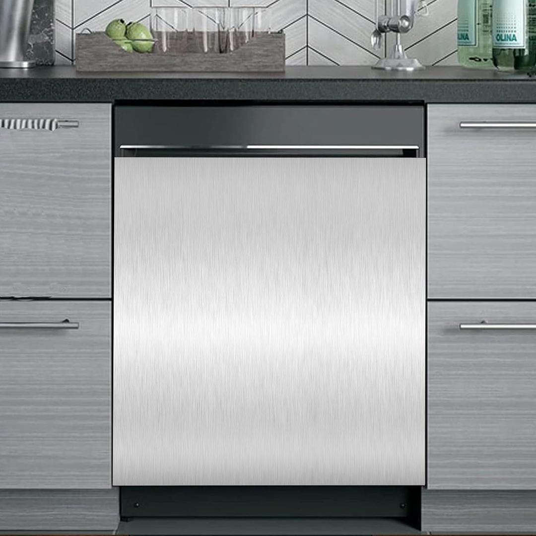 Silver Brushed Stainless Steel Dishwasher Magnet Cover for Washers Fridge Cover Panel Stainless Steel Wave Decal Home Kitchen Decor, Washing Machine Cabinet Reusable Dishwasher Covers,26 x 23 inch