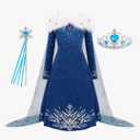 Princess Costume for Girls Halloween Dress Snow Cosplay Christmas Birthday Party Dress Up Outfit Blue 140