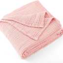 Carriediosa 100% Cotton Muslin Throw Blanket 50" X 70" Throw XL Size4-Layers Summer Gauze Throws for Bed CouchSoft Lightweight Breathable Linen Blankets Bedspread for Adults All SeasonDusty Pink