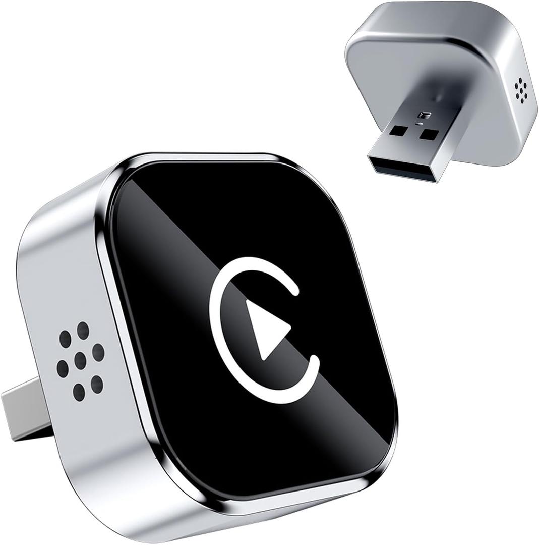 Wireless CarPlay Adapter Upgrade Wired CarPlay to Wireless, Mini USB Design for Cars with Built-in Wired Apple CarPlay Plug and Play Easy Use Fast Stable Connection Car Play for iPhone (Silvery)