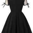 Women's Vintage Gothic Cocktail Dresses Cutout Keyhole Collar Illusion Mesh Sleeve Mini Dress A Line Knee Length Goth Dress (Black, S)