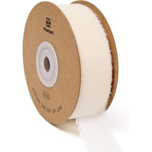 Vitalizart 1" x 30 Yd Chiffon Ribbon Ivory White Silk Like Handmade Fringe Fabric Ribbons for Wedding Invitations Bridal Bouquets Party Decoration Gift Wrapping Bow Making