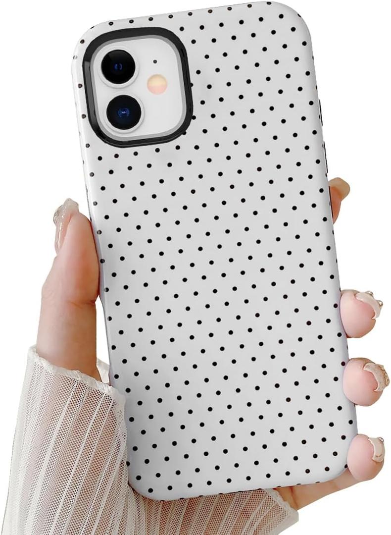 Cute Case for iPhone 12 Mini, Polka Dot Phone Case for iPhone 13 Mini Aesthetic Pattern Design, Hybrid 2-Layer Shockproof Protective Cover for Girls Women (White,12mini/13mini)